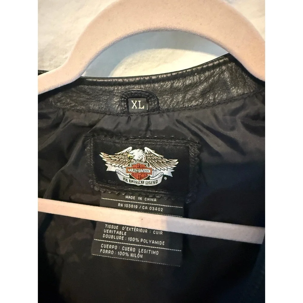 Harley-Davidson Womens XL Black‎ Leather Side Lace Biker Vest Embroidered Logo